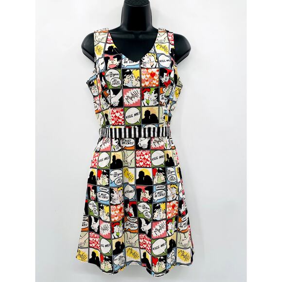 Retrolicious comic stripe fit & flare Dopamine Dress - Picture 1 of 4
